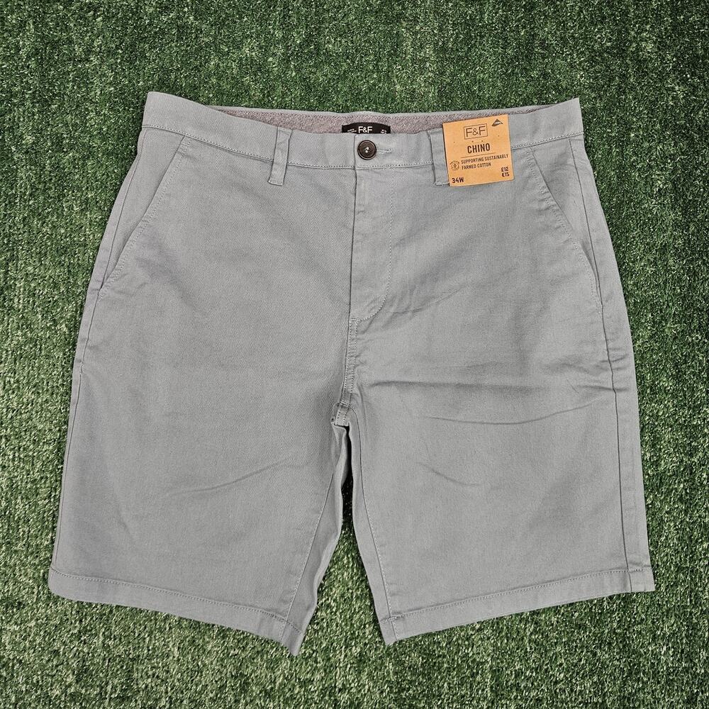 Men’s F&F BNWT Gray/Blue Chino Summer Holiday Casual Golf Shorts Sz 34w